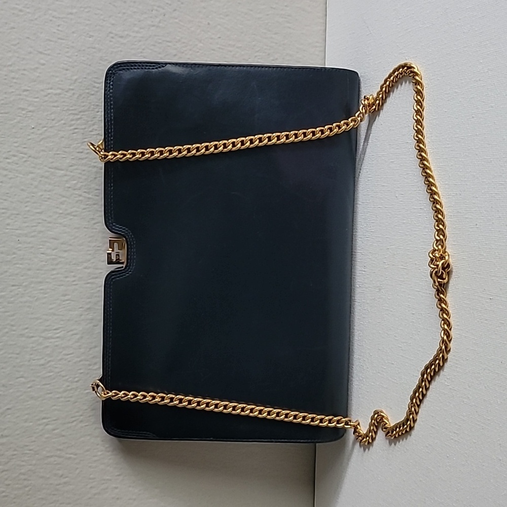 Salvatore Ferragamo Navy Leather Handbag 80s Vintage